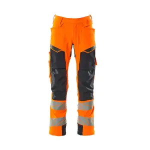 Mascot Accelerate Safe Trousers with Kneepad Pockets - Hi-Vis Orange/Dark Navy   (35.5) (Leg Length - Regular)