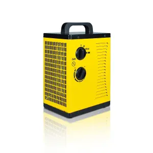 2kW PTC Turbo Fan Industrial Space Heater with 3 Heat Settings, Metal Casing, Handle & Adjustable Thermostat - H32.5 x W20 x D15cm