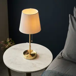 Luminosa Florence Base & Shade Table Lamp, Satin Brass Plate, Vintage White Fabric