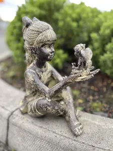 Sitting Girl with Fairy Garden Ornament