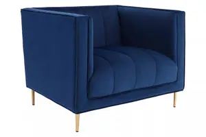 Interiors By Premier Classic Blue Velvet Chair, Mid Century Design Comfortable Armchair, Velvet Upholstered Modern Armchair