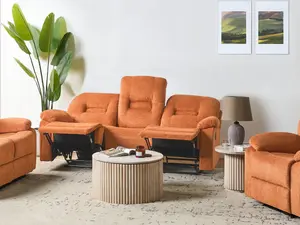 3 Seater Fabric Manual Recliner Sofa Orange BERGEN