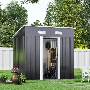 6 x 4 ft Pent Metal Garden Shed Outdoor Tool Storage Shed with Base Foundation, Charcoal Black