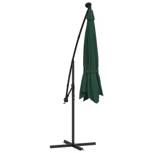 Berkfield Hanging Parasol with LED Lighting 300 cm Green Metal Pole