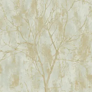 Grandeco Venetian Tree Textured Distressed Concrete Stone Wallpaper, Green