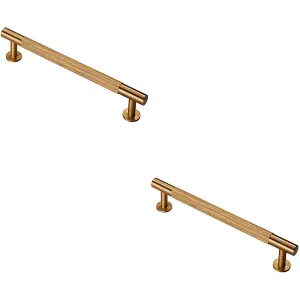 2x Knurled Bar Door Pull Handle 190 x 13mm 160mm Fixing Centres Satin Brass