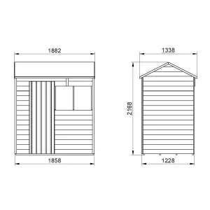 Forest Garden Overlap 6x4 ft Reverse apex Wooden Pressure treated Shed with floor & 2 windows