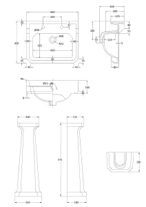 Traditional 2 Tap Hole Ceramic Bathroom Basin Sink & Full Pedestal - 560mm