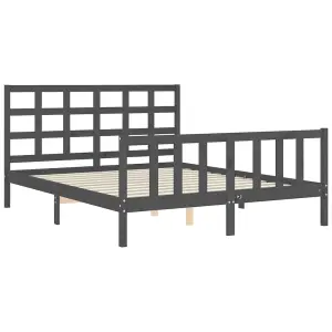 Berkfield Bed Frame with Headboard Grey King Size Solid Wood