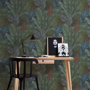 Exotic Jungle Textured Wallpaper Blue AS Creation 39647-1