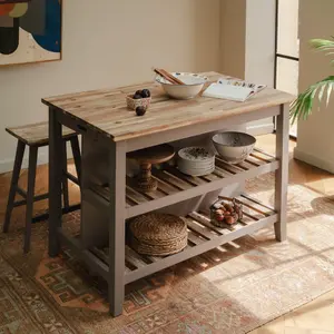 Florence Truffle Breakfast Bar Kitchen Island with Shelves