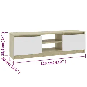 Berkfield TV Cabinet White and Sonoma Oak 120x30x35.5 cm Engineered Wood