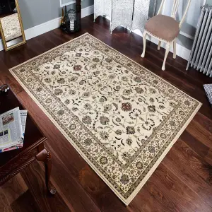 Persian Easy to Clean Bordered Floral Cream Traditional Rug for Dining Room-160cm X 235cm