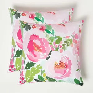 Homescapes Pink Peony Outdoor Cushion 45 x 45 cm, Set of 2