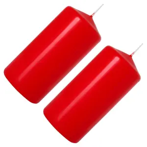 Pillar Candles, Pack of 2, Unscented, Long Burning Time, 10 x 5 cm / 4 x 2 in (Red, Matt)