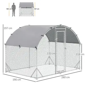 PawHut Walk-In Chicken Run Galvanised Chicken Coop w/ Cover 2.8 x 1.9 x 2m