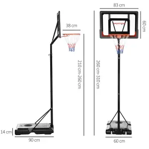 SPORTNOW 2.1-2.6m Basketball Hoop and Stand w/ Weighted Base, Wheels, Black