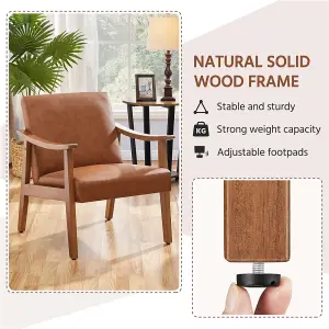 Yaheetech Light Brown Modern Faux Leather Armchair with Solid Wood Legs