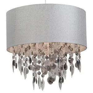 First Choice Lighting Pair of Large 40cm Easy Fit Shades in Grey with Acrylic Droplets