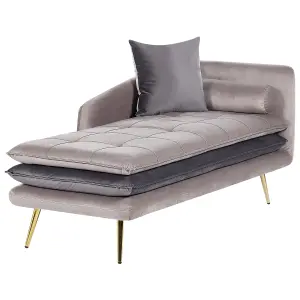 Right Hand Velvet Chaise Lounge Beige and Grey GONESSE