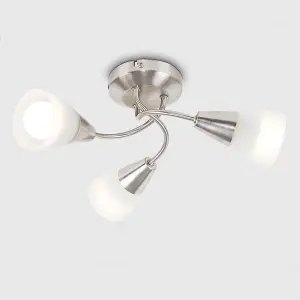 ValueLights Ricardo Modern 3 Way Brushed Chrome Ceiling Light Fitting with Frosted Glass Shades - LED Golfball Bulbs 3000K