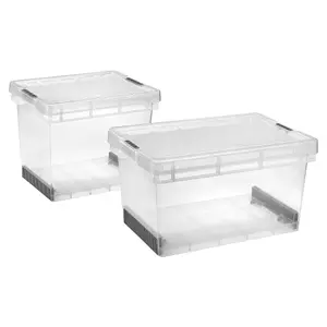 2 x Modular Plastic Storage Containers 15 Litre Ultra Resistant With Secure Clip Lock Lids