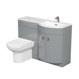 Nes Home Manifold Bathroom Grey P-Shape RH Basin Vanity Unit WC BTW Toilet 1100mm