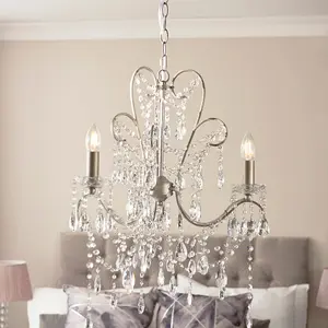 Aged Silver Ceiling Chandelier - 3 Bulb Light Decorative Ceiling Pendant Fitting