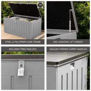 Olsen & Smith 830L Capacity Outdoor Garden Storage Box Plastic Shed - Weatherproof & Sit On with Wood Effect Chest