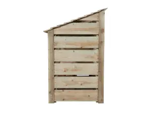 Slatted wooden log store with door and kindling shelf W-119cm, H-126cm, D-88cm - natural (light green) finish