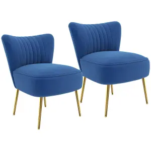 HOMCOM Set of 2 Accent Chairs Wingback Armless Chairs for Bedroom Dark Blue