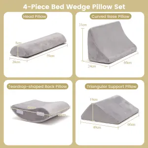 Costway 4pcs Bed Wedge Pillow Set Adjustable Bed Wedge Memory Foam Pillow Washable Cover