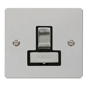 Flat Plate Polished Chrome 13A Fused Ingot Connection Unit Switched - Black Trim - SE Home