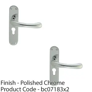 2 PACK - Rounded Smooth Latch & EURO Lock Door Handle - Polished Chrome Lever Backplate