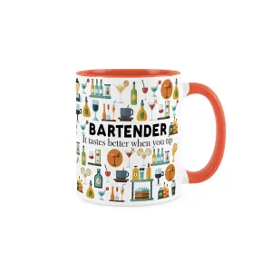 Bartender Mug - Humorous Hospitality & Bar Staff Novelty Job Gifts - Tea/Coffee Hot Drinks Orange Ceramic Cup Present