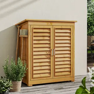 2 x 3 ft Wooden Garden Storage Cabinet Shed Box Organizer Pent Roof with 2 Tier Storage Shelf