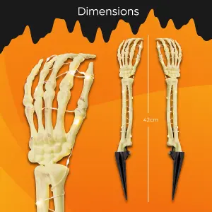 Global Gizmos Set of 2 Halloween Skeleton Arm Lights / Indoor or Outdoor Halloween Decoration / 6 Hour Timer / IP44 Waterproof