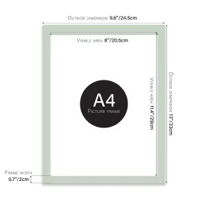 A4 Mint Green Picture Frame Fits A4 (21 x 29.7cm - 8.3 x 11.7in) Poster, Photo, Artwork, or Print.