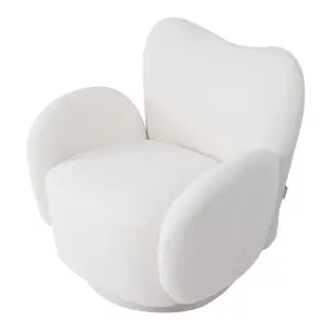 360-degree Upholstered Teddy Fleece Swivel Chair for Living Room,Bedroom,Off-white