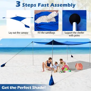 Costway 3 x 3 m Beach Canopy Shields Large Outdoor Picnic Tent Sun Shelter w/ 4 Sandbags