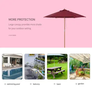 Outsunny 2.5m Wood Garden Parasol Sun Shade Patio Outdoor Wooden Umbrella Canopy