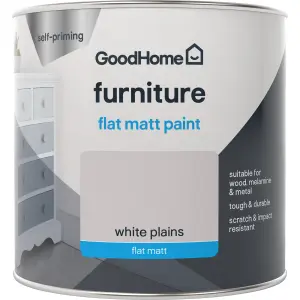 GoodHome White plains Flat matt Furniture paint, 500ml