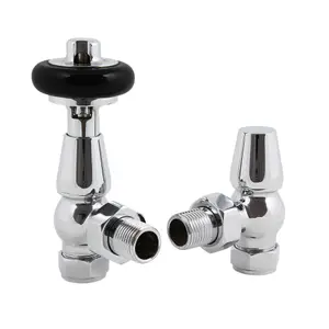 Pair of Angled Chrome Wooden Head Radiator Valves