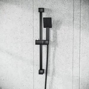 Square Shower Matte Black Handset and Hose with Slider Riser Rail Bracket