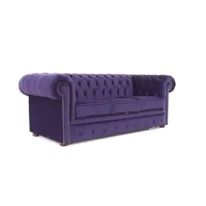 Chesterfield 3 Seater Malta Amethyst Purple Real Velvet Sofa In Classic Style