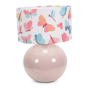 ValueLights Bosco Stone Natural Ceramic Table Lamp with Butterfly Drum Shade