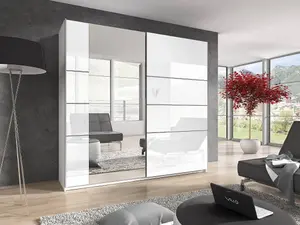 Beta Gloss Sliding Door Wardrobe H2100mm W1800mm D600mm - White Gloss & Mirrored Finish for Elegant Bedrooms