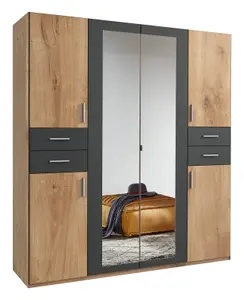 NEW YORK oak 4 door wardrobe with mirror and drawers