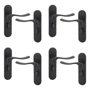 URBNLIVING 174mm Length 8 Pcs Berkshire Metal & Black Lever Latch Bathroom Door Handle Set