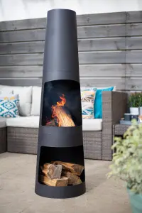 La Hacienda Circo Steel Chiminea with Log Store - H 125 x W 36 x D 36cm